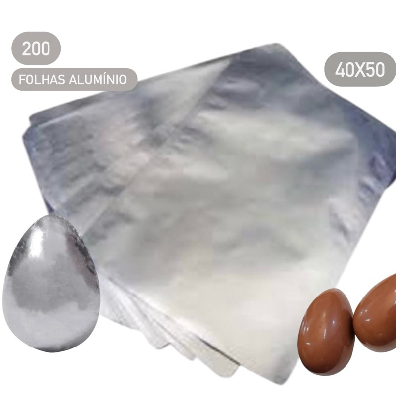 200 folha de alumínio chumbo para embalar ovos de páscoa 40x50 cm PRATA (CHOCO)