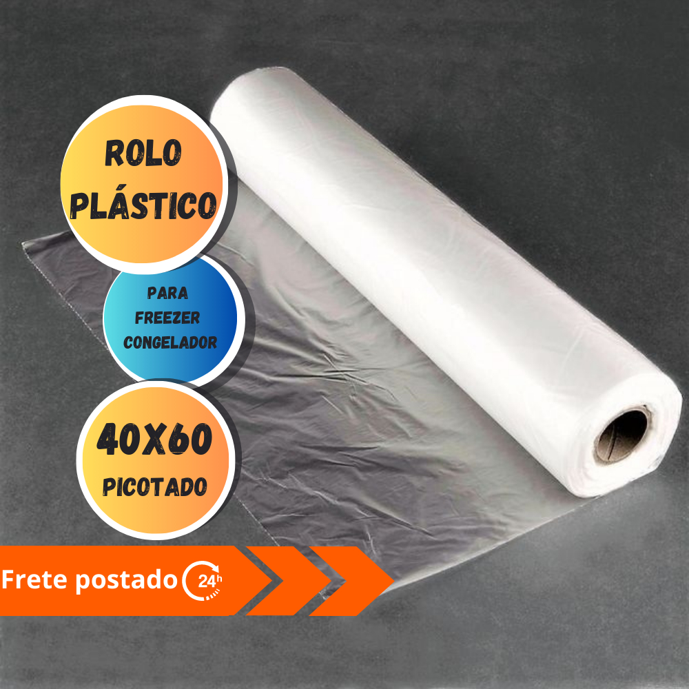 Rolo plástico 40 x 60 Bobina Picotada Saco Transparente Super mercado