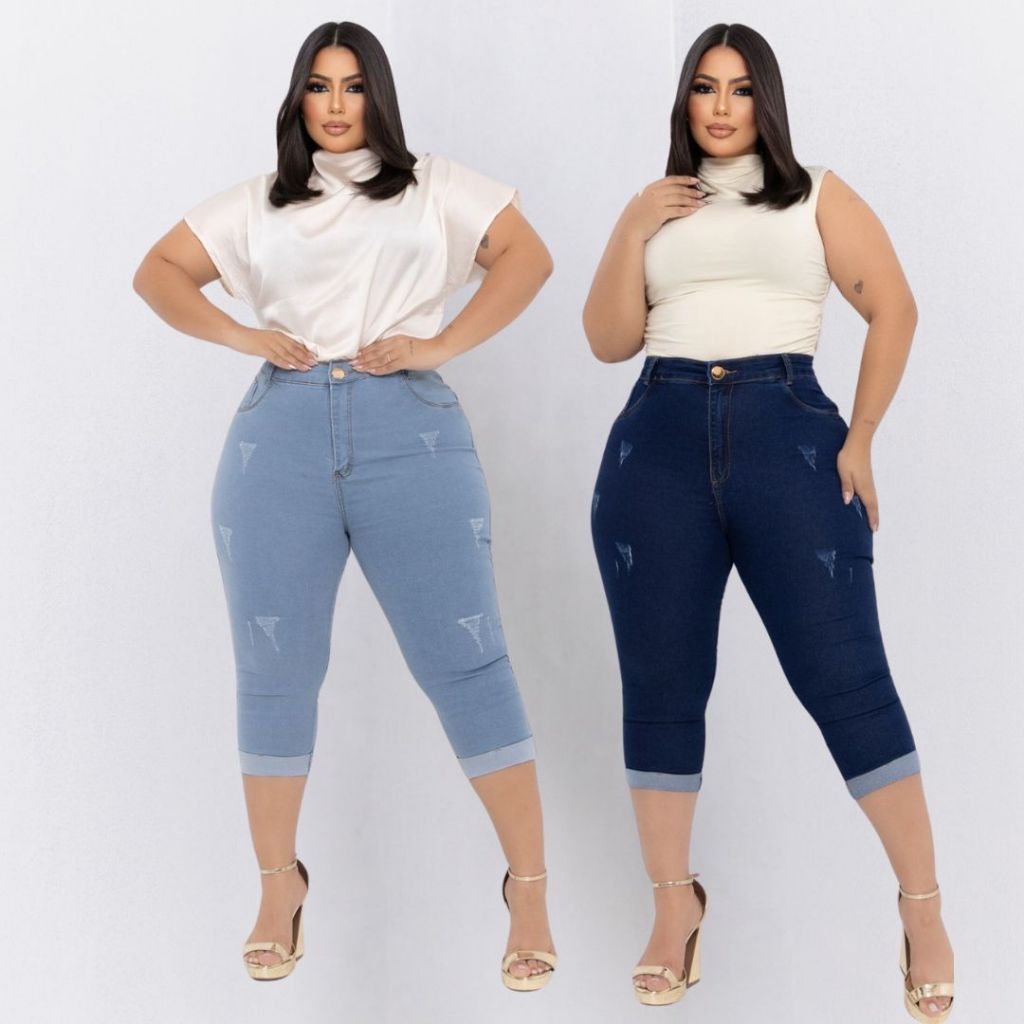 Kit 2 Calça Feminina Capri Plus Size  Lycra Cós Alto com Elastano qualidade top de linha