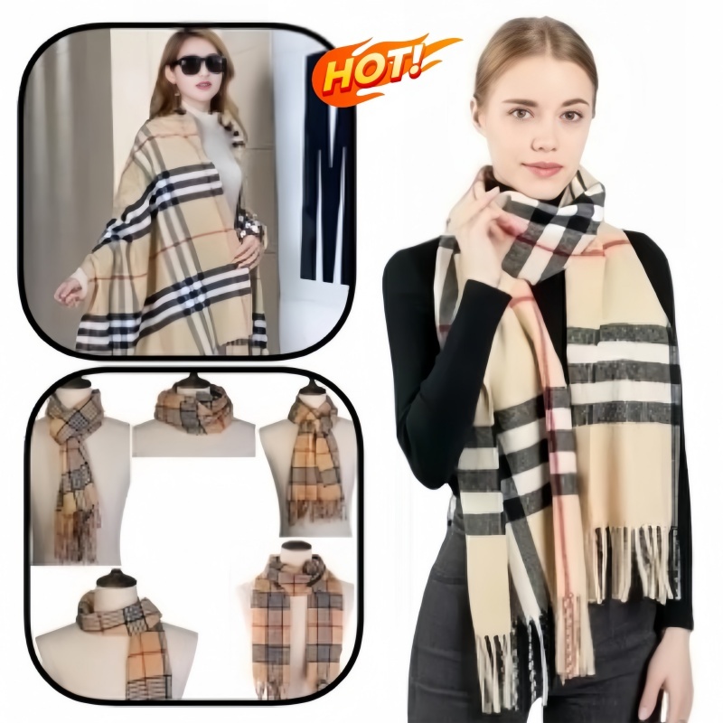 Cachecol Inverno Lenço Pashmina Xale Xadrez Palha Tecido Macio Inverno Imitação de Caxemira