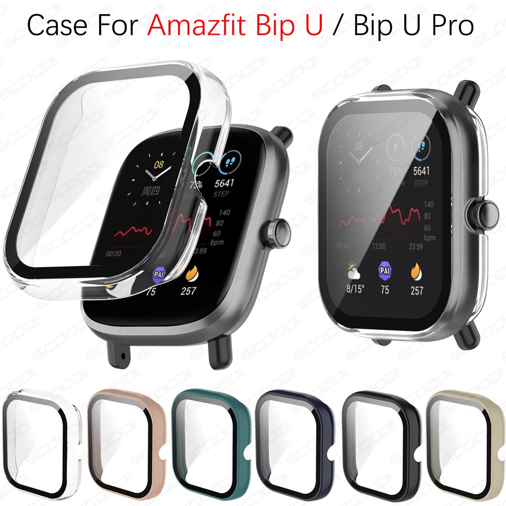 Capa Rígida Protetora De Tela Cheia Para PC Huami Amazfit Bip U/Pro Com Película De Vidro Temperado
