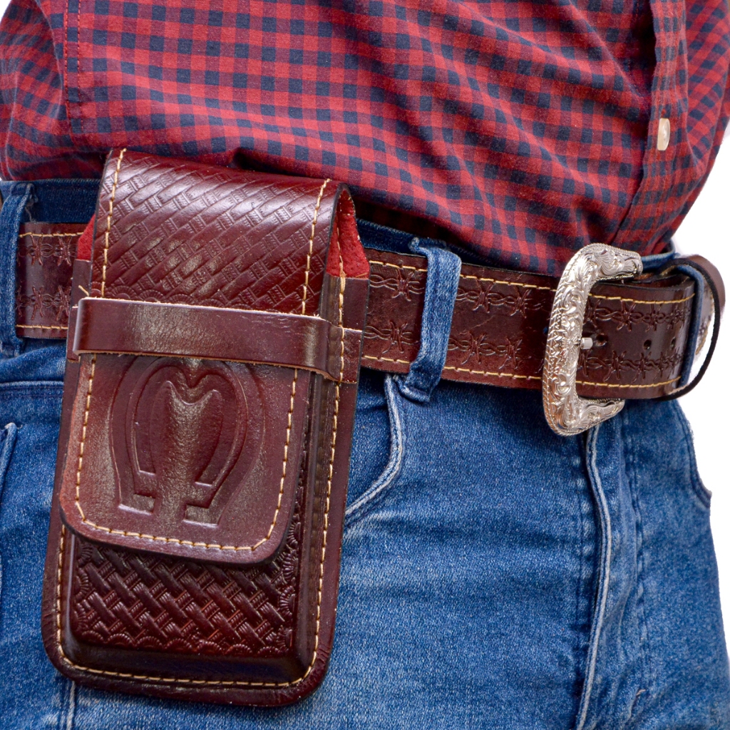 Kit Cowboy Cinto Country + Capinha Bainha em De Celular Couro