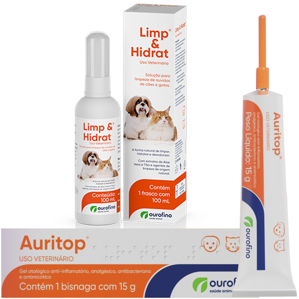 Auritop 15g Mais Limp & Hidrat 100ml Cães e Gatos - Ourofino