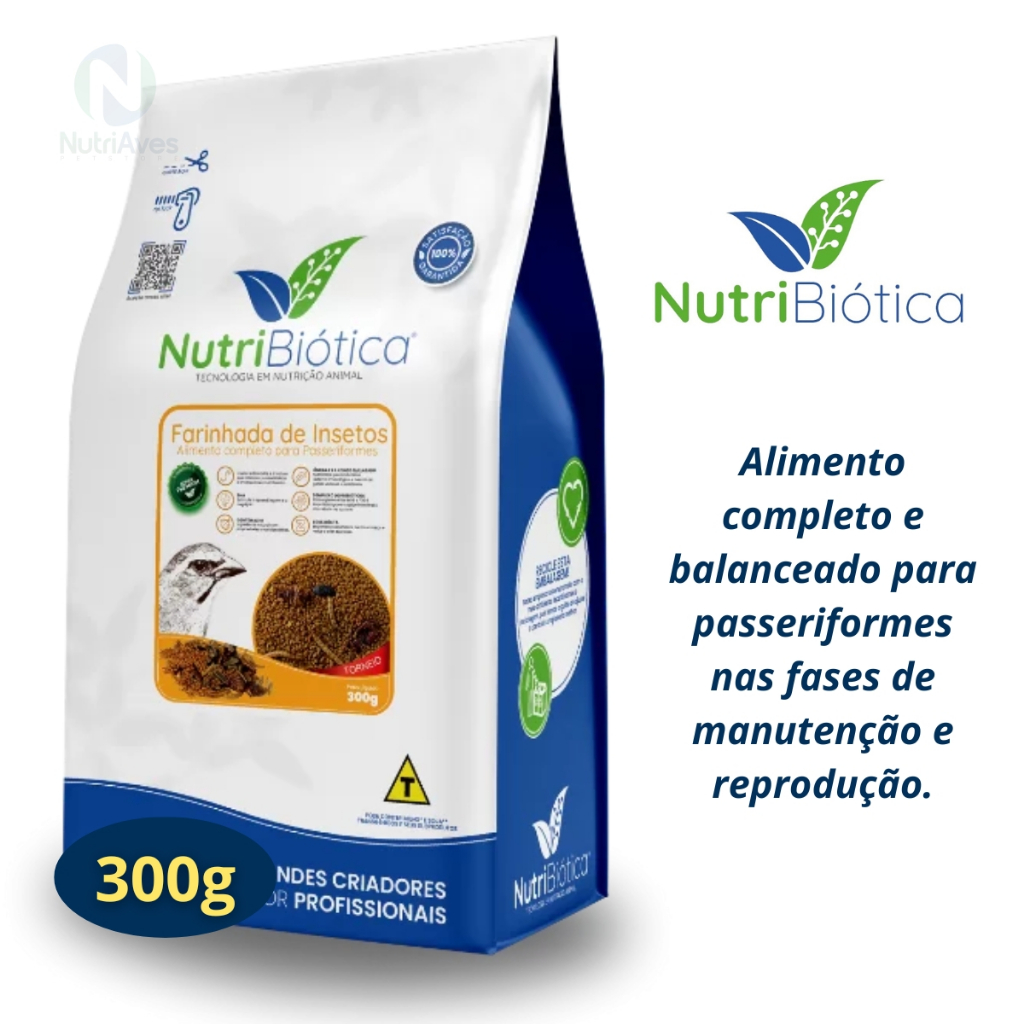 Farinhada 300g Insetos Torneio Trinca Ferro Nutribiótica Sênior Aves Pássaros