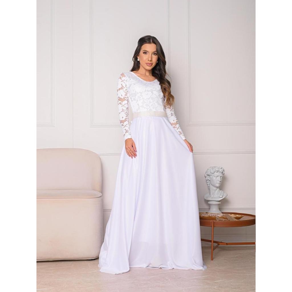 Vestido de Noiva Longo Renda Noiva Moda Feminina Evangélica