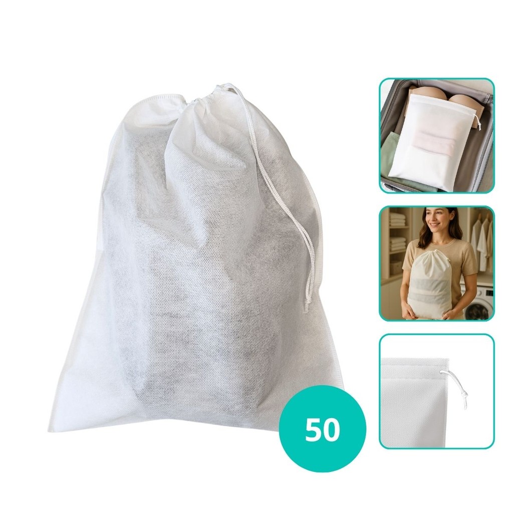 Kit 50 Sacos Tnt 40x50 cm Calçados Sapato Chinelo Roupa Lavanderia Organizar Armário Mala Viagem