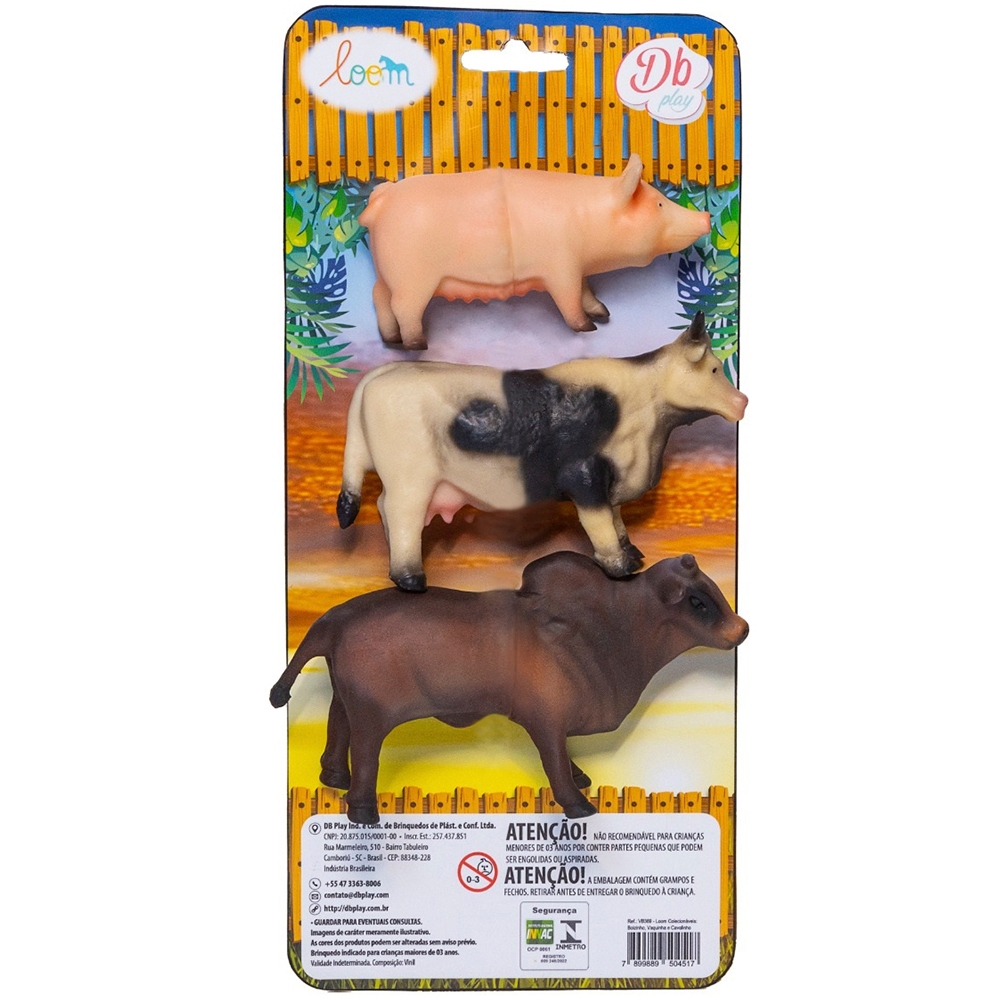 Animais Fazenda Porco Boi Vaca Cartela Em Vinil - Cores Sortidas  - DB Play