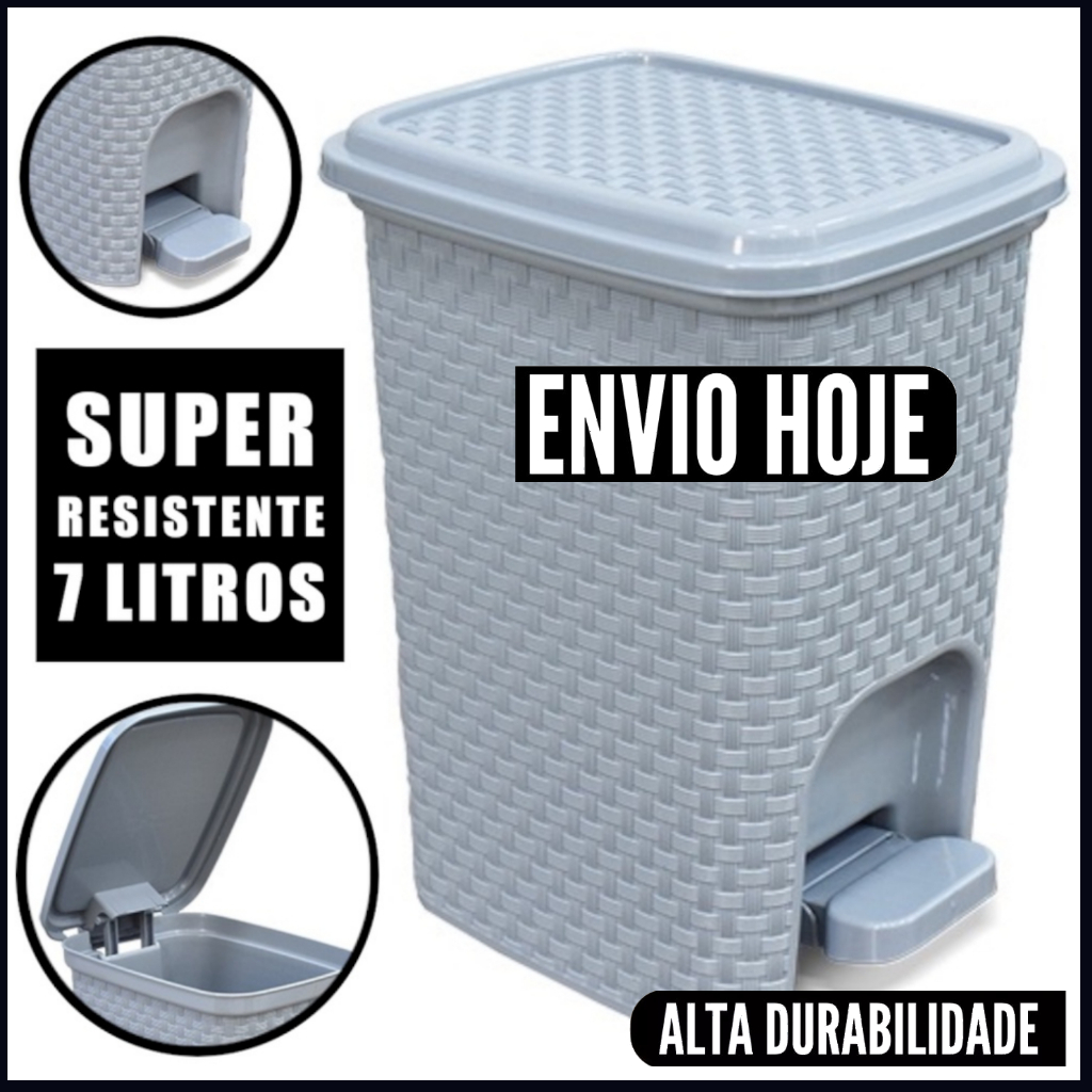 LIXEIRA COZINHA BANHEIRO PEQUENA CESTO DE LIXO COM TAMPA 7 LITROS COM PEDAL CINZA CASA ESCRITÓRIO