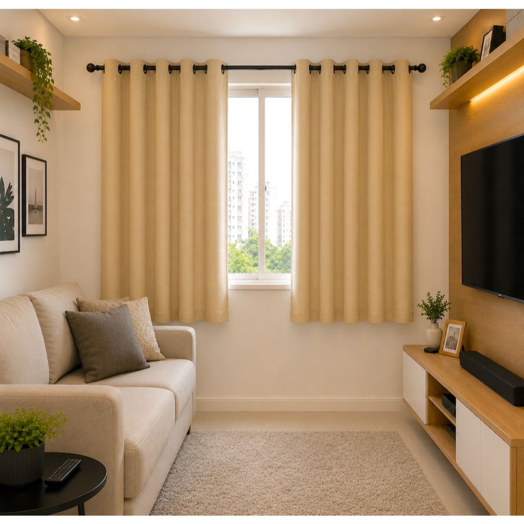 Cortina de Sala Quarto BEGE 3,00 x 1,60 Pequena Oxford bloqueia 60% claridade