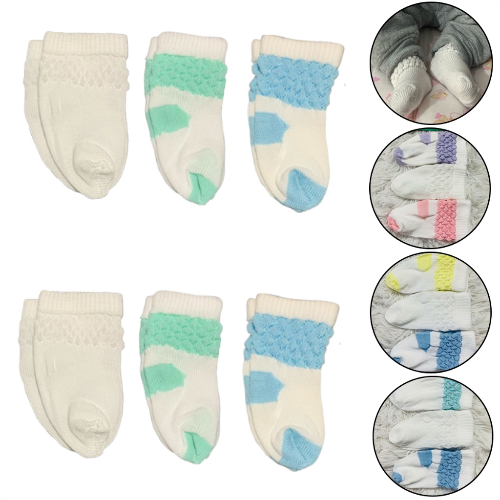 Kit 6 Meias Infantil Para Recém Nascido Seis Pares Saida de Maternidade Bebê RN