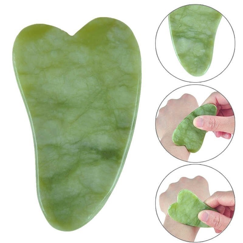 KIT 3 Peças Ferramenta de Massagem e Gua Sha de Pedra Natural - Rolo e Placa de Jade Verde e Cristal - WL