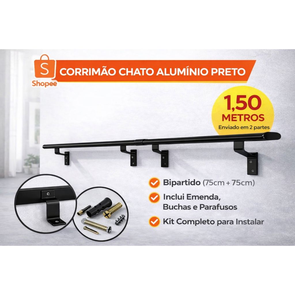 Corrimão Aluminio Modelo Chato Com Emenda Medida 1,50 Metros