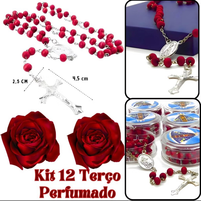 Kit 12 Terços Perfumados de Rosas Nossa Senhora Aparecida