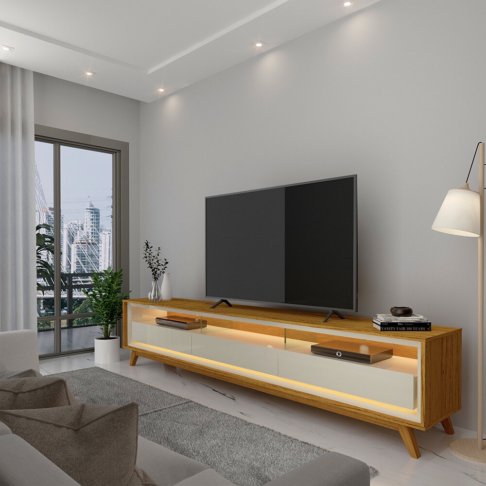 Rack para TV com LED Requinte 212 Naturale Off White - Gelius