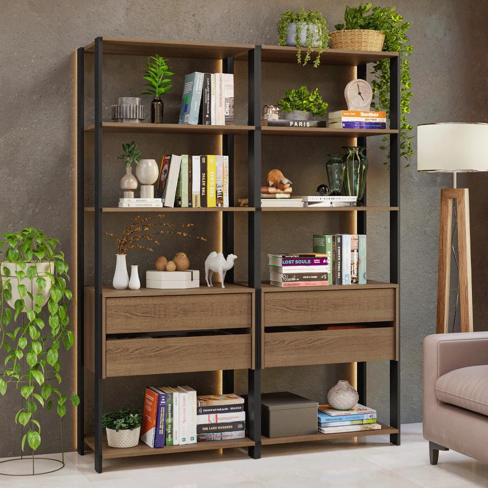 Estante Armário Multiuso para Livros 4 Gavetas 8 Prateleiras 140 cm Valencia Madesa