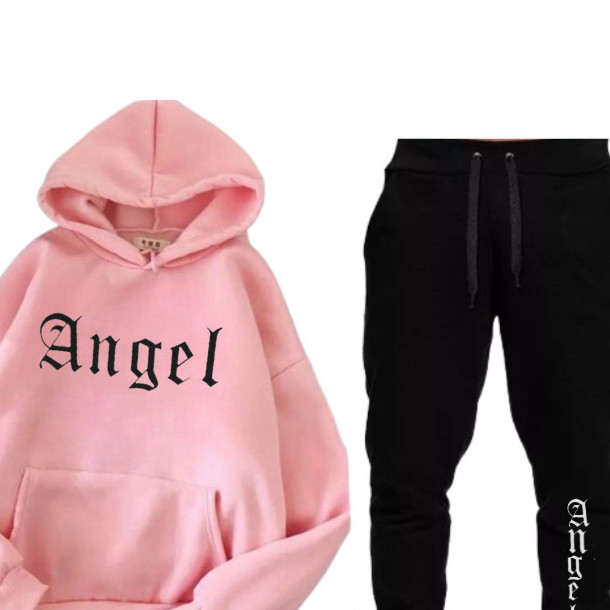 Conjunto Moletom Feminino Angel Blusa De Frio Canguru + calça Moletom Estampado unissex Angel Anjos Tumbrl Com Bolso