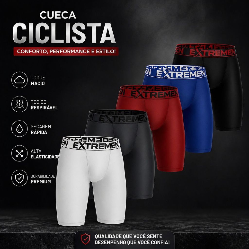 Kit 4 Cuecas Ciclista Microfibra Perna Longa Long Leg