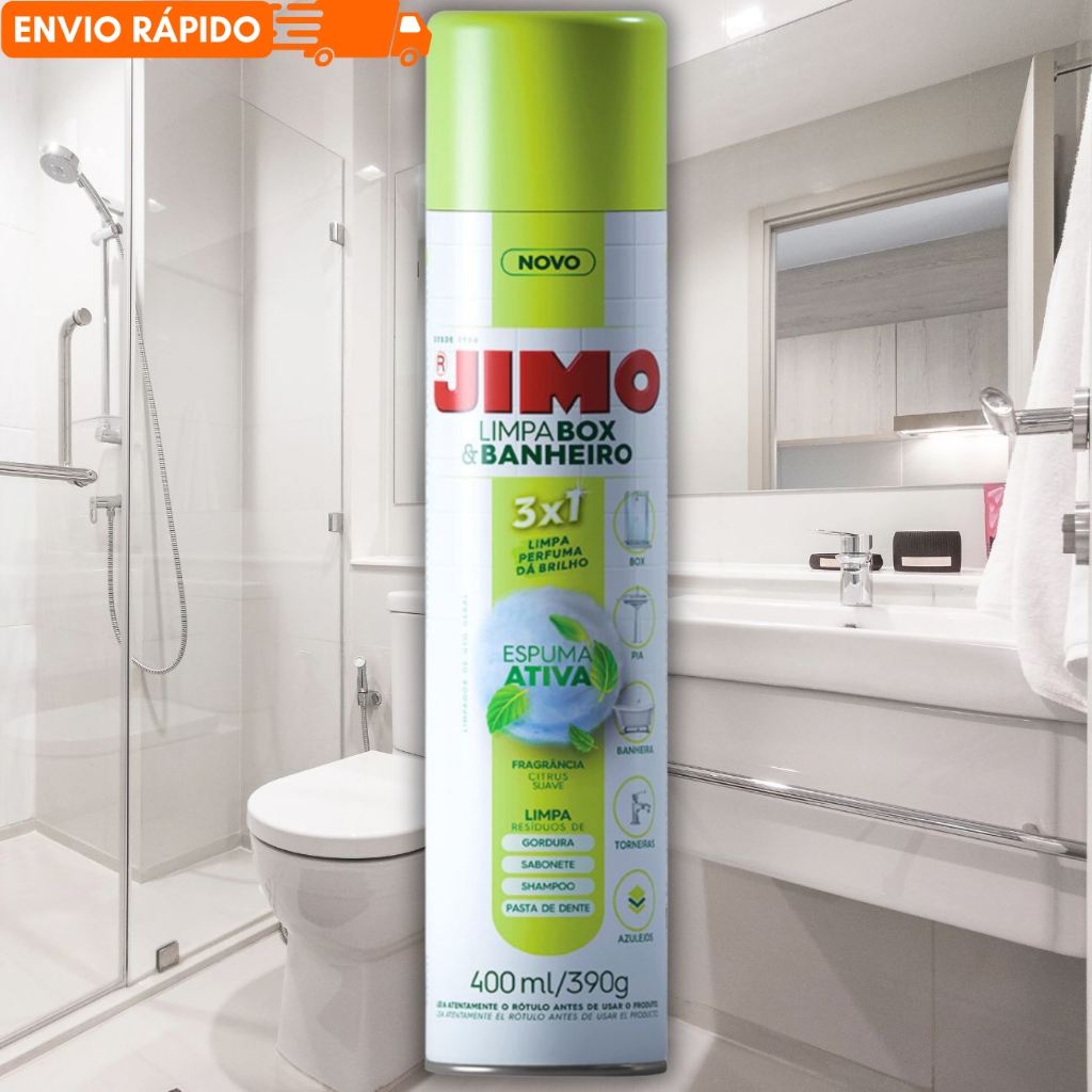 Limpa BOX e BANHEIRO Spray JIMO 400ml Limpeza Profunda!