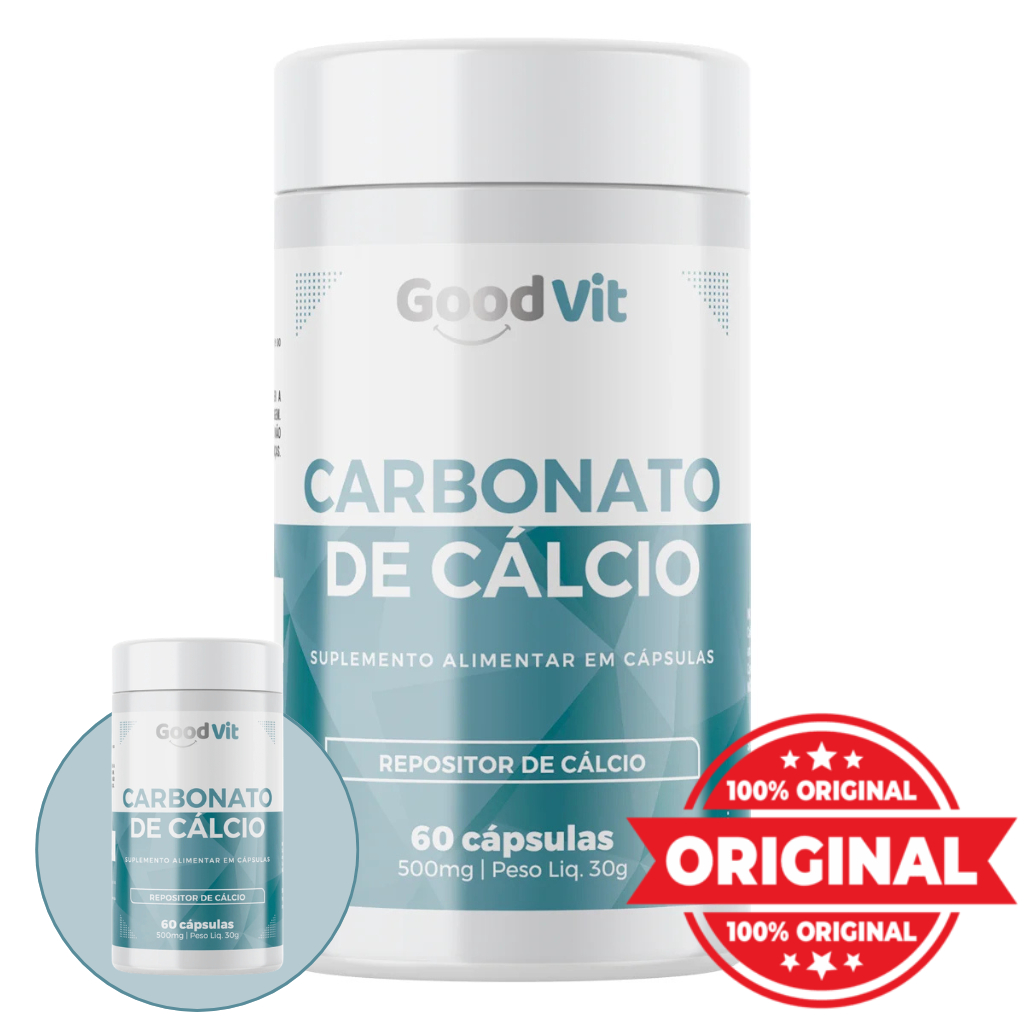 Carbonato de Cálcio 500mg Good Vit 60 Cápsulas – Cálcio para Ossos Fortes e Saúde dos Dentes