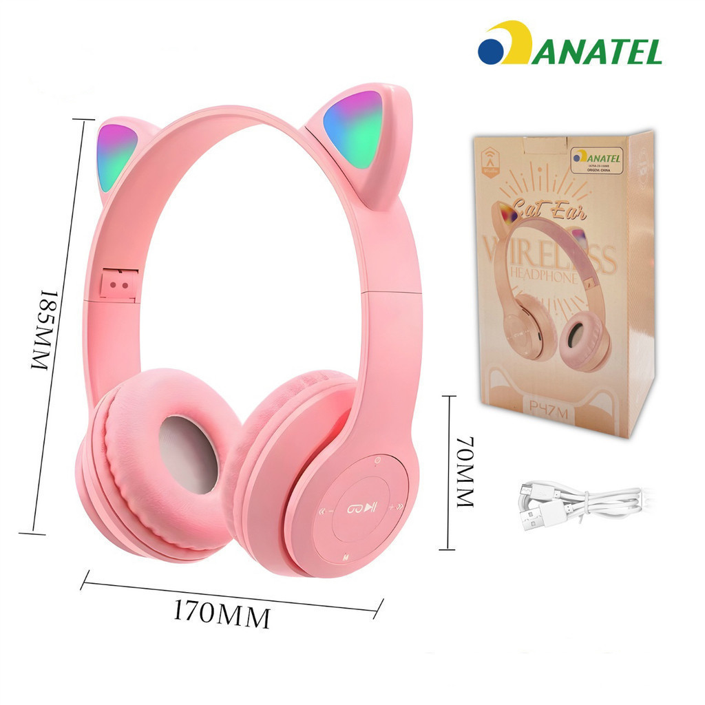 Fones de ouvido de gato com LED sem fio Bluetooth para gatinhos  su