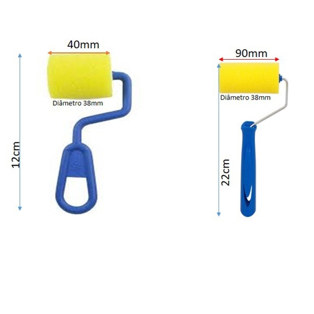 Kit 2 Rolos de Espuma Para Pintura 4 e 9cm  Espuma Amarela - Ideal Para Tintas  e Vernizes