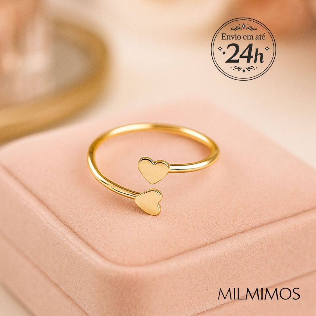Anel de falange de Coração Regulável Dourado - Banhado Ouro 18k - Delicado -  Presente