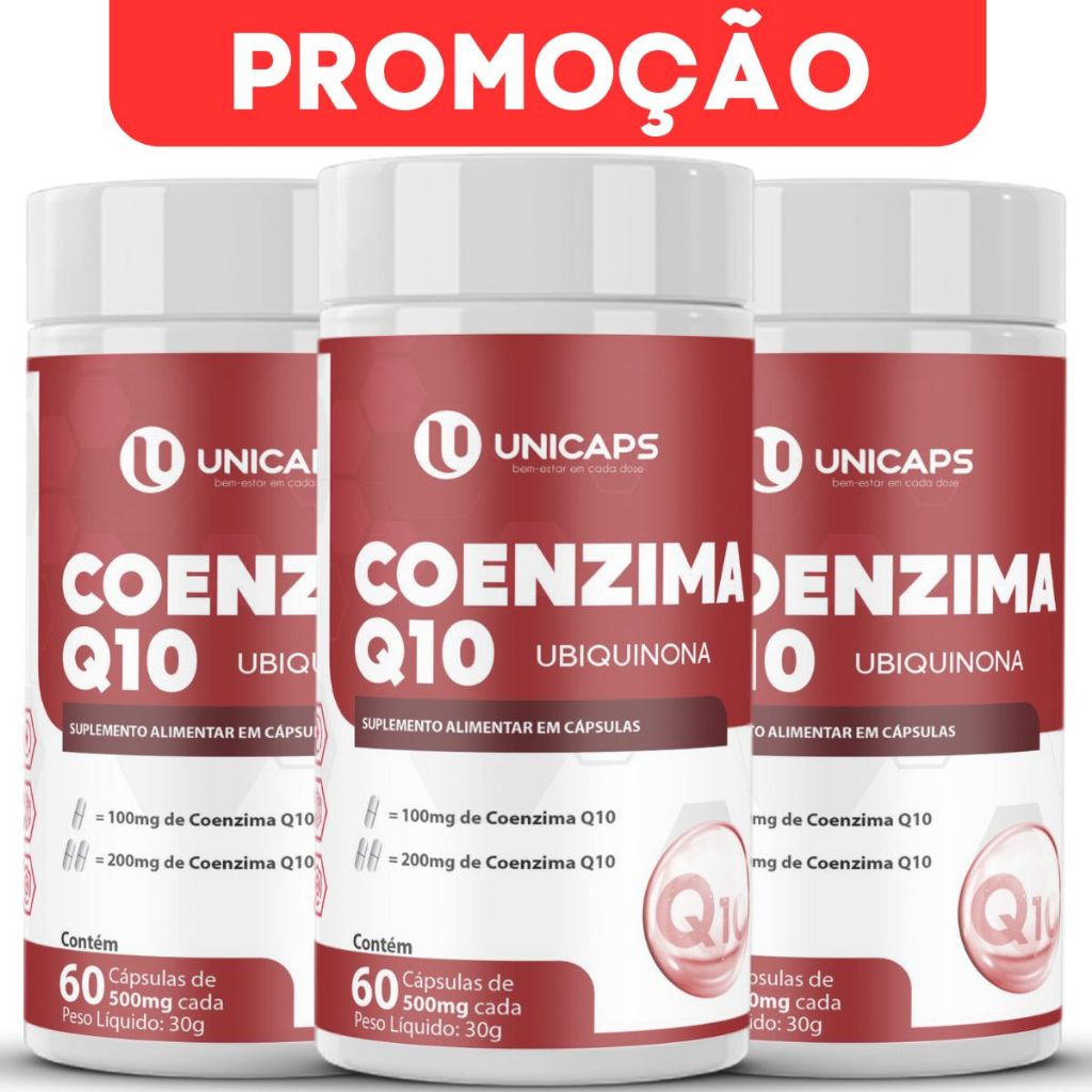 Kit 3 Coenzima Q10 c/ Vitamina E CoQ10 Ubiquinona Original 180 Cápsulas - Unicaps