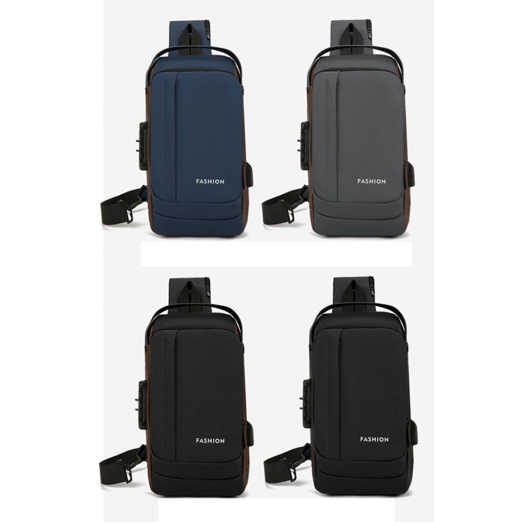 Mochila de Ombro Transversal Compacta Unilateral USB Trava de Código Á prova dágua