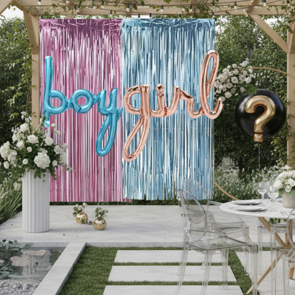 Kit Decorativo Chá Revelação com Balões Girl Boy e Cortina