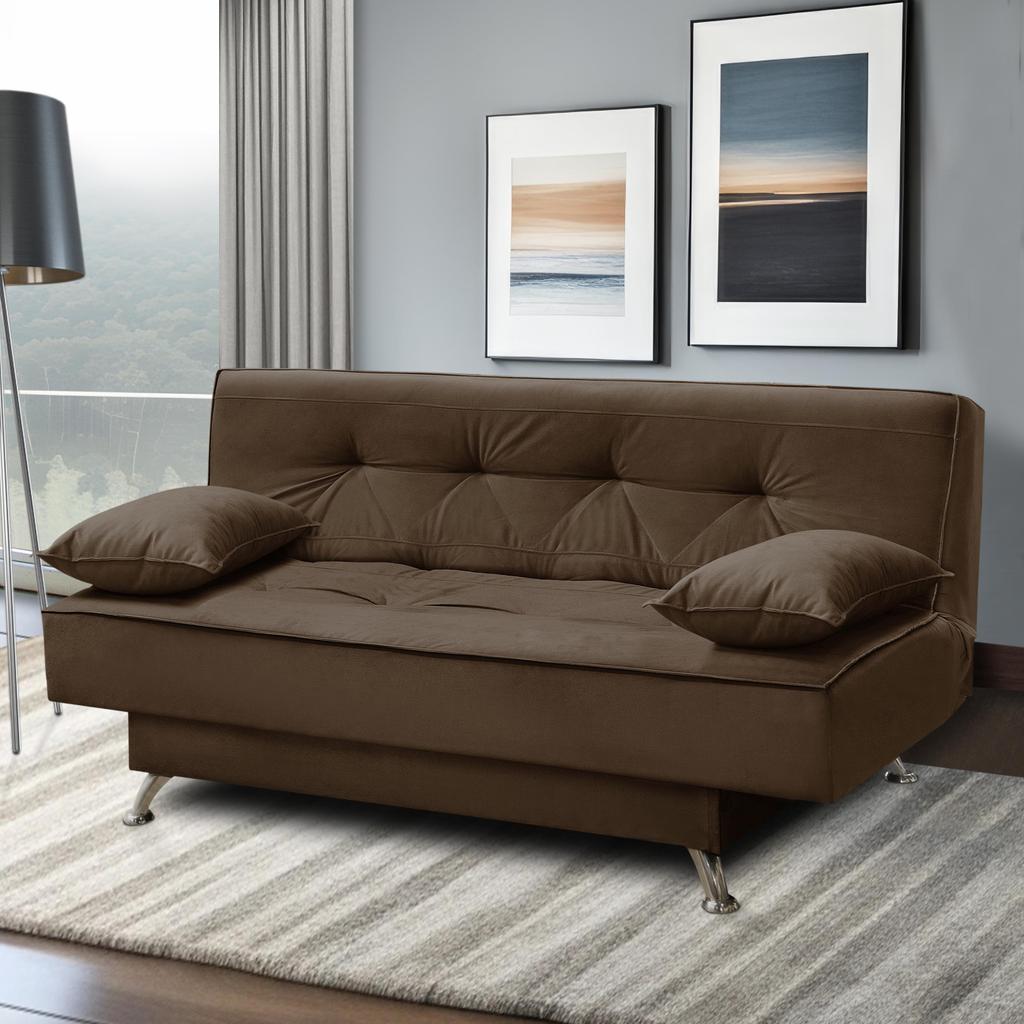 sofá cama 1,80m França Suede Marrom Adonai Estofados