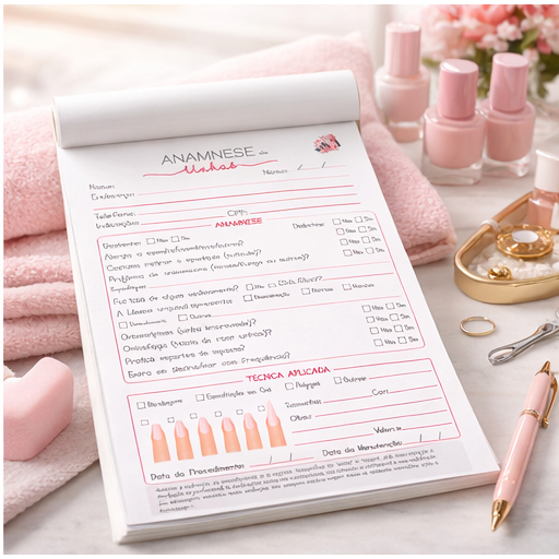 Bloco de Anamnese Manicure A5 | Ficha Profissional | 100 Folhas
