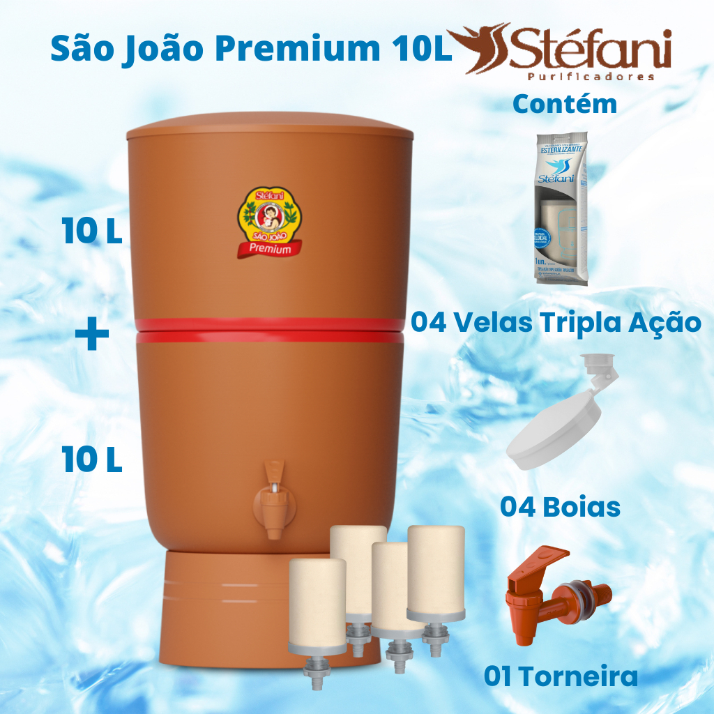 Filtro de Barro São João Premium Stefani Tripla Ação 10 Litros 04 Velas
