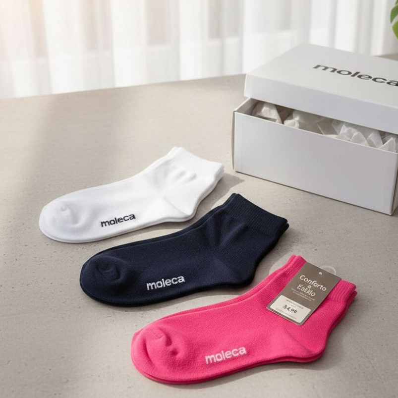 Meias Feminina Moleca Malha Ventilada 75% Algodão  Tam 33 ao 40 Original