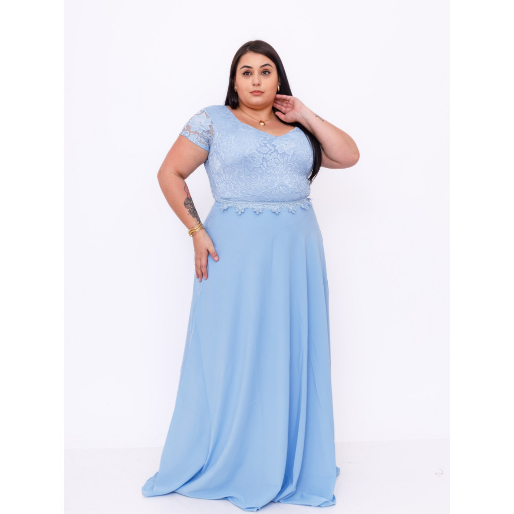 Vestido longo festa plus size manga curto 40231