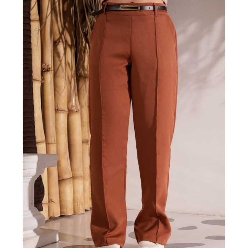 CalÇa Feminino Juvenil Alfaitaria Pantalona Wide Leg Moda Temdencia com Bolsos Modernos e Cinto Elegante