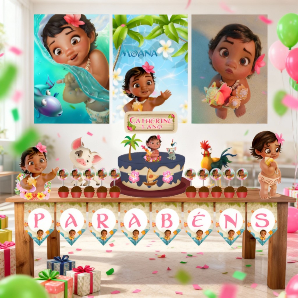 Kit Decoração Festa em Casa Moana Baby