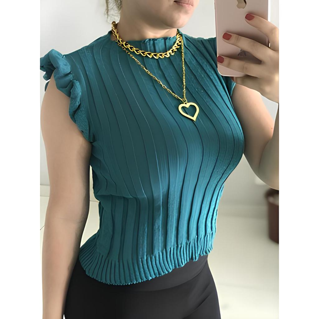 Blusinha Feminina Garrafinha / Tricot Canelado / Babado / Blusa Feminina envio imediato