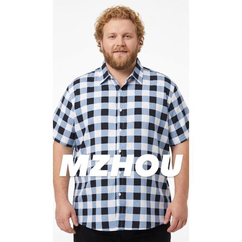 Camisa xadrez plus size manga curta tecido crepinho extra grande