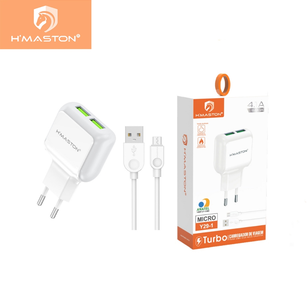 Hmaston Carregador Turbo Y29 Rápido Portátil 2 USB Com Cabo de Carregamento V8 ios Tipo-c E Com Proteção Eletrostática