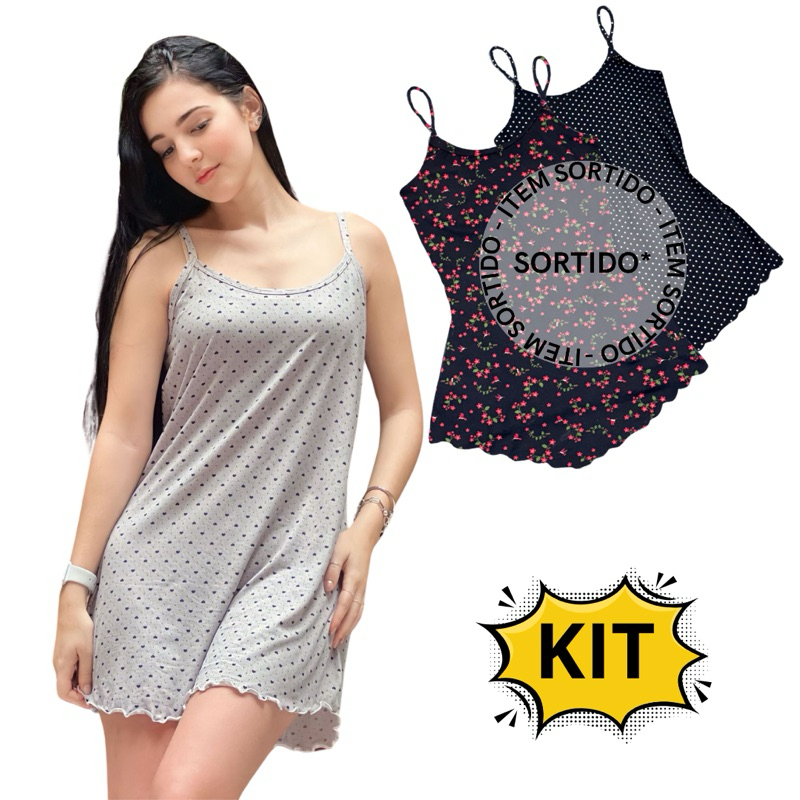 Camisola Alcinha Malha Suede Verão Virgínia Pijama Feminino