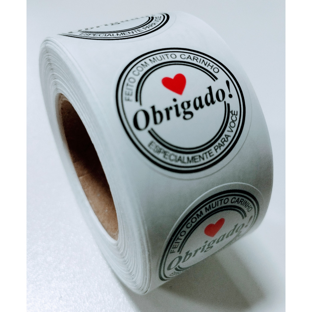 500 Etiquetas Adesivas Obrigado Feito com muito carinho especialmente para você TAMANHO 3 CM