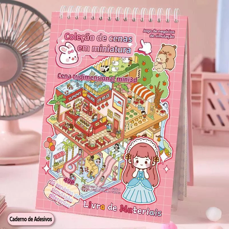 Livro Adesivos Diy 3d 8 Cenários + Pinça Fofos Anti Stress E Ansiedade