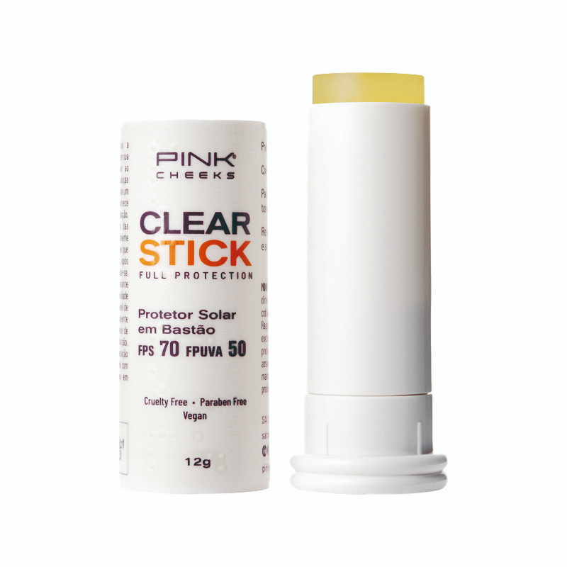 Protetor Solar Clear Stick TRANSPARENTE  FPS 70 PINK CHEEKS Resistente ao Suor
