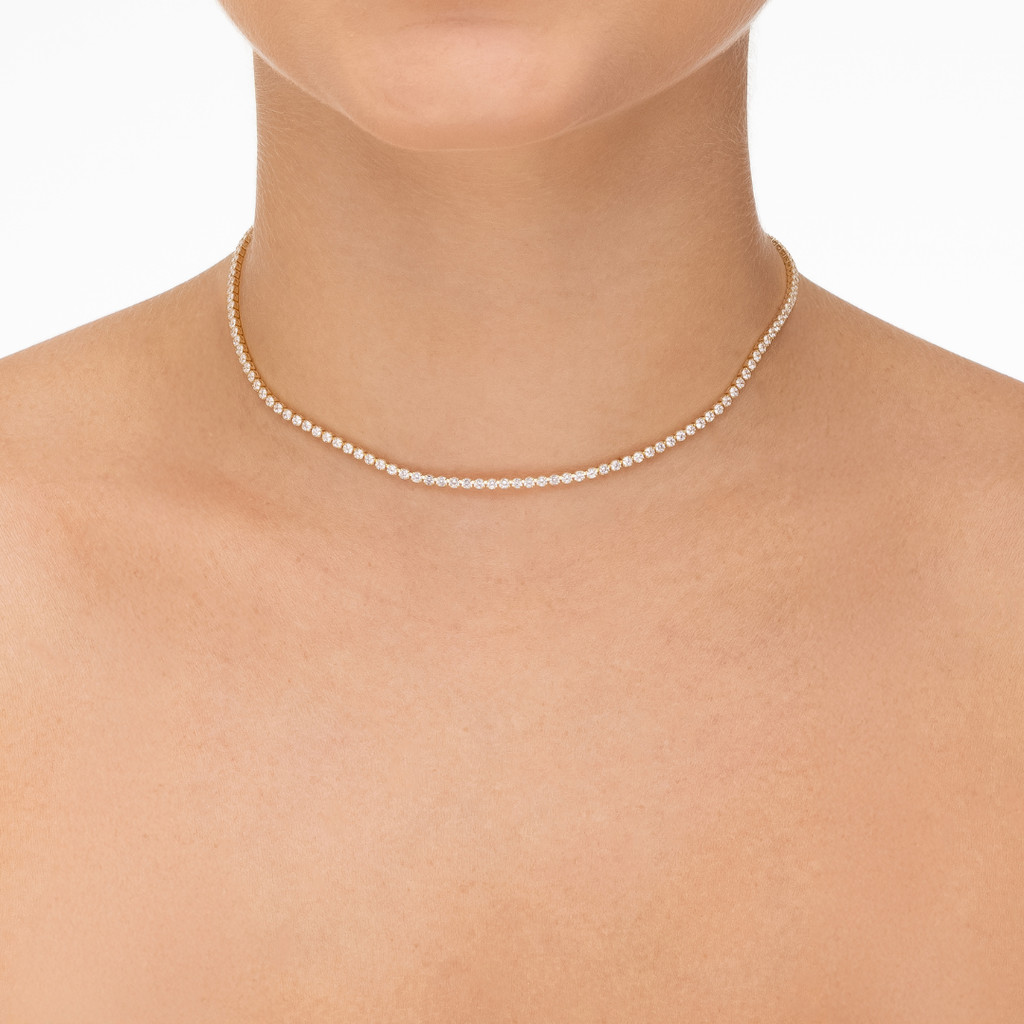 Colar Choker Riviera Com Zircônias Cravejadas Banhada a Ouro 18K Semijoia Feminina