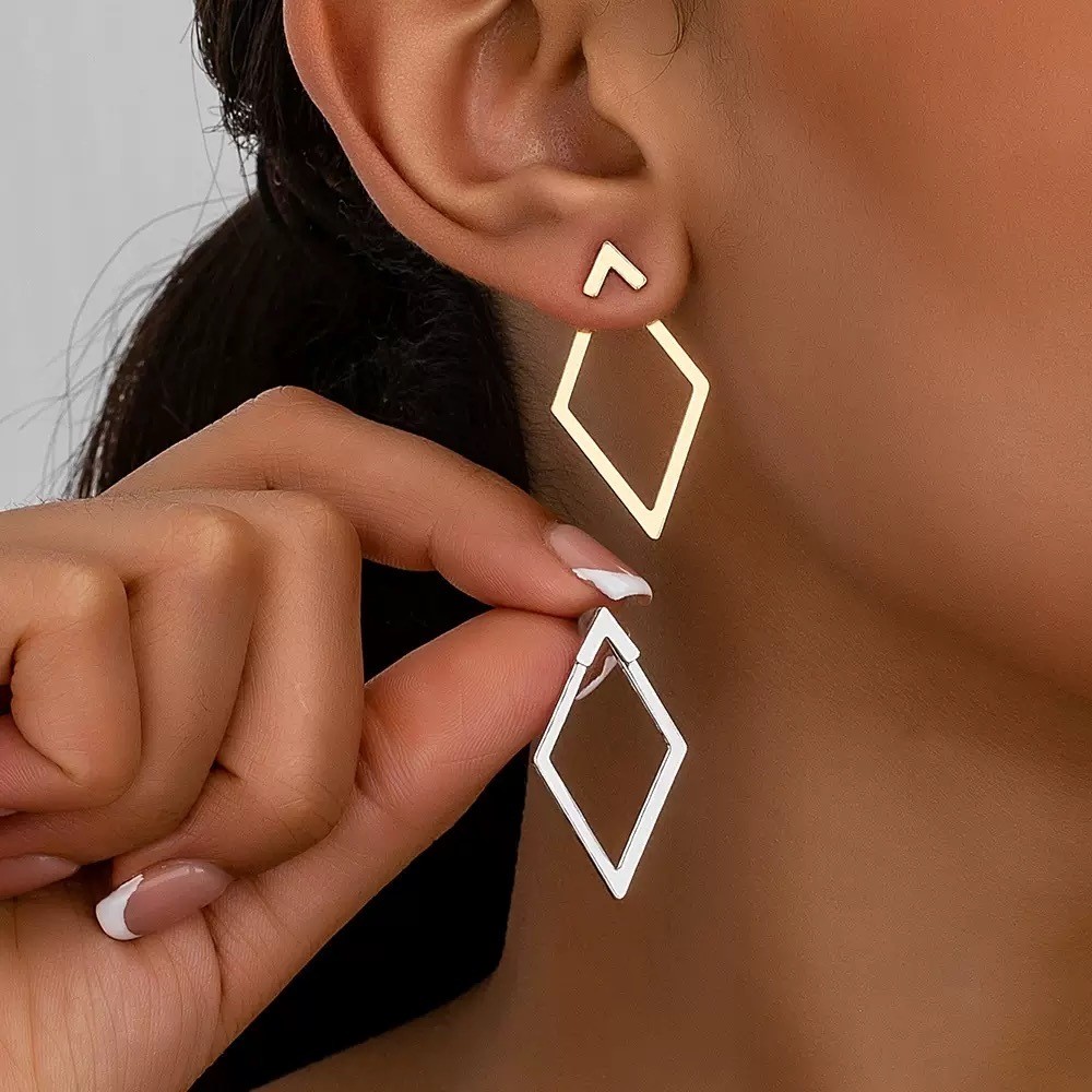 Brincos de diamante geométricos simples e elegantes para mulheres, banhados a ouro 18K ou prata 925