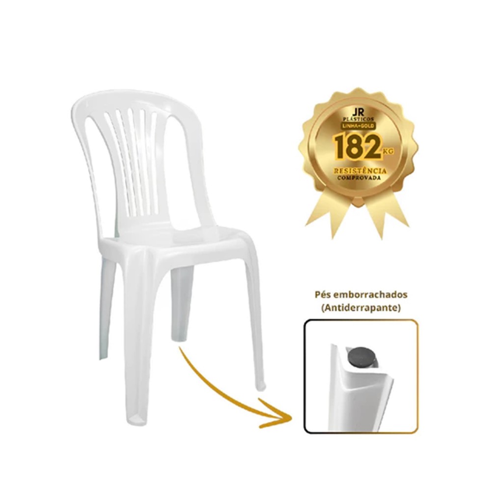 Kit 4 Cadeiras Plástica Branca Bistrô até 182 Kg Cadeira Resistente Igrejas Festas Área