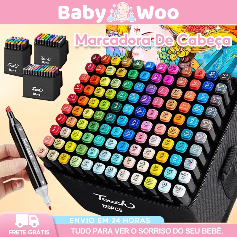 Touchmark Marcador Profissional Caneta Touch Kit 36 Cores Dupla Ponta 6.2+3 mm Estojo Portátil Presente Artista