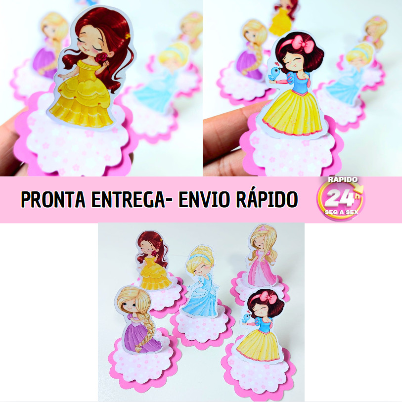 Aplique 3D em pé -  Princesas Cute Princesas Aquarela