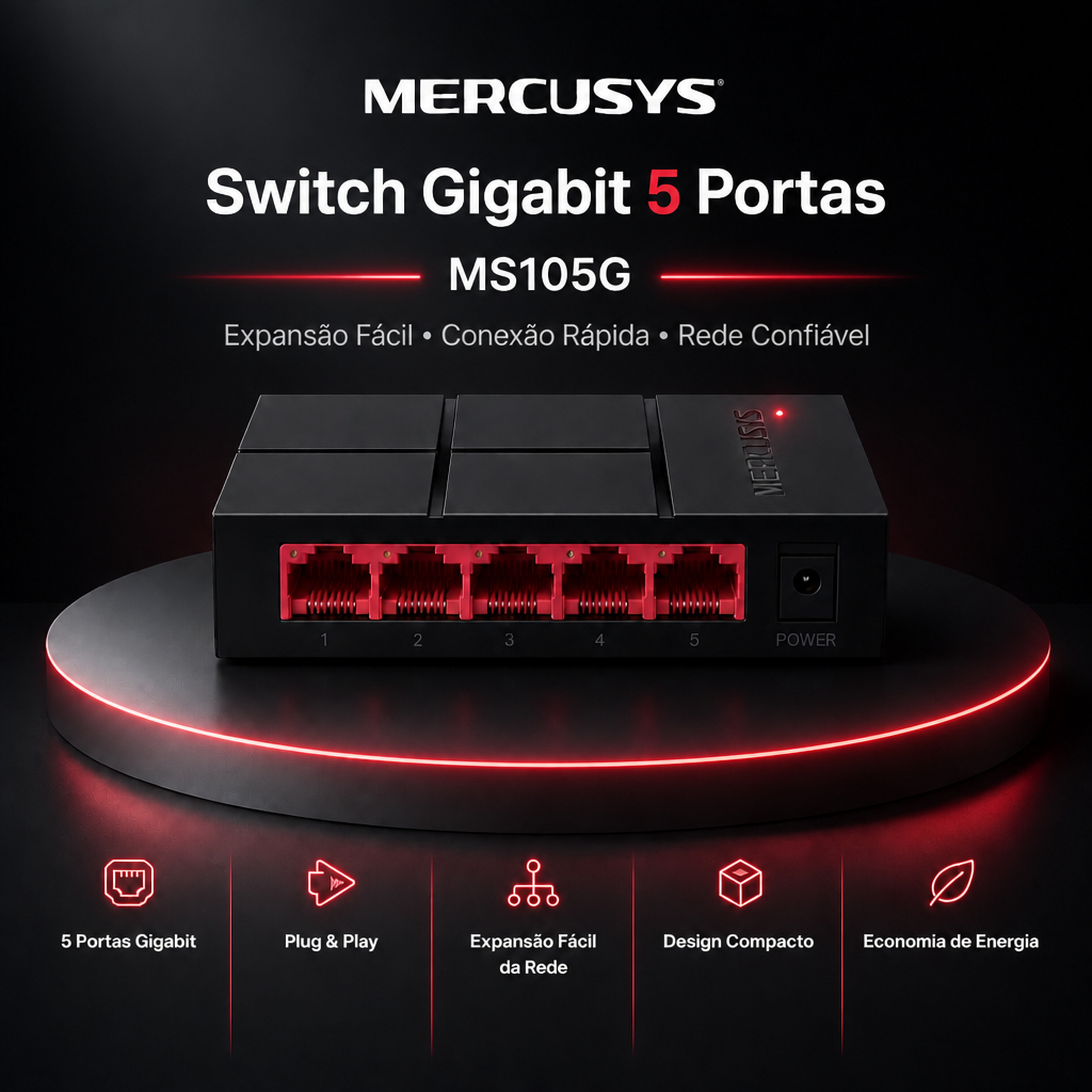 Switch de Mesa - MS105G Com 5 Portas 10/100/1000Mbps Mercusys