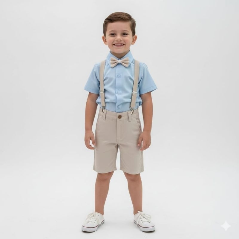 Conjunto Liso Bermuda Nude e Camisa Manga Curta Azul BB